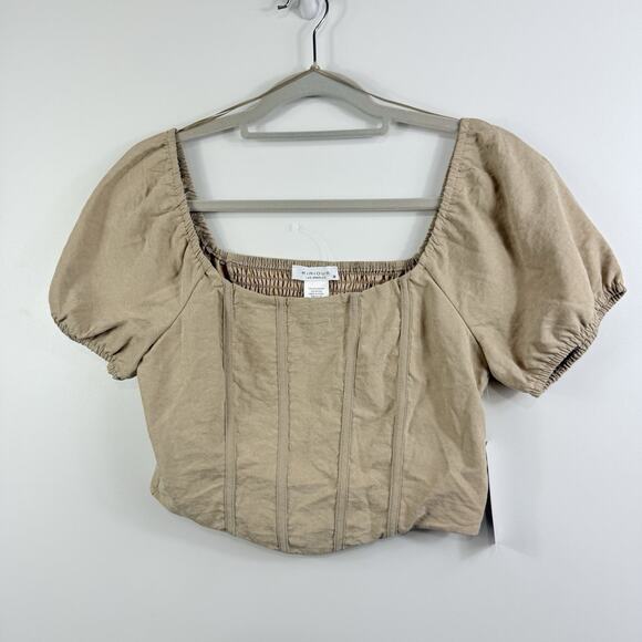 Kirious Los Angeles New Crop Top Medium Smocked Bustier Short Puff Sleeve Stripe - Picture 11 of 11